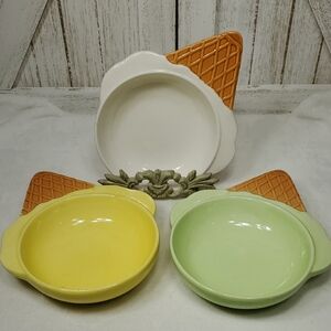 Ice Cream Cone Ceramic Bowls Dishes Set of 3